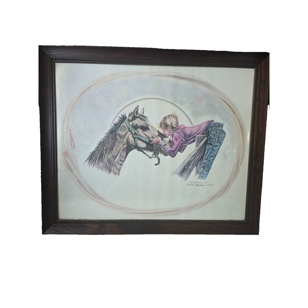 19"x22" Framed "Unconditional Love" signed Virgil Stephens Girl & Her Horse